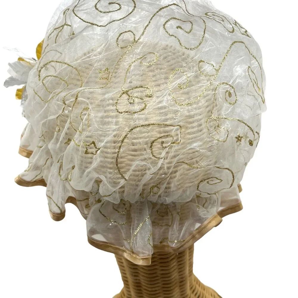 Shower Cap Vintage Mad Cap Bathing Cap Style Gold Detail Glitter Attached Flower